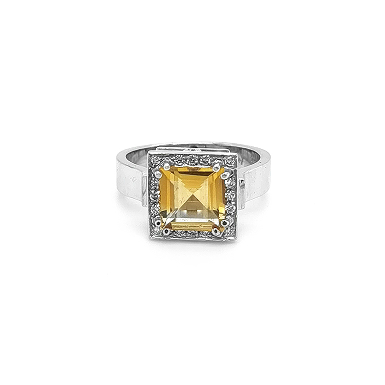 Zlatý Prsten s Citrínem a Diamanty