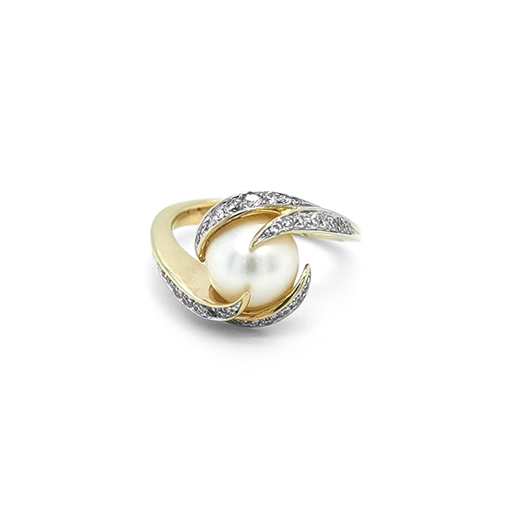 Zlatý Prsten s Pøírodní Perlou a Diamanty