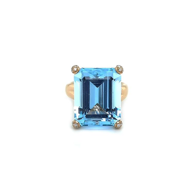 Zlatý Prsten s Modrým Topazem a Diamanty